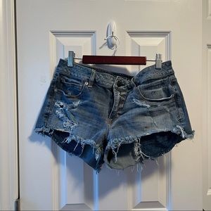American Eagle Distressed Cutoff Denim Shorts with Exposed Pockets